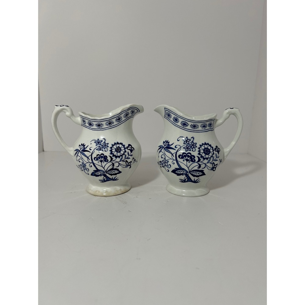 J&G Meakin Blue Nordic‎ Creamer Set of 2 England Ironstone Blue Floral Pitchers